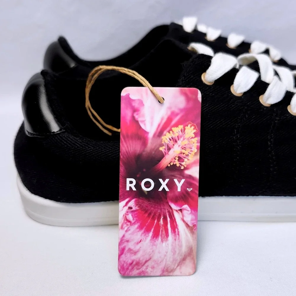 NEW ROXY PIERVIEW CANVAS LACE UP SNEAKERS‎ LOW TOP SHOES WOMENS 10 BLACK WHITE